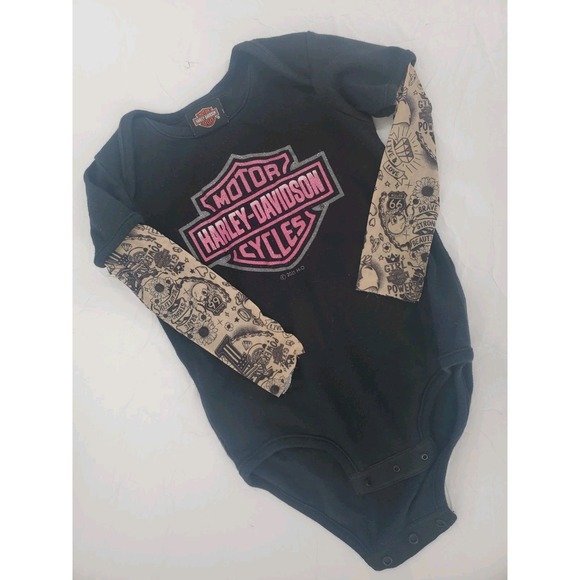 Harley Davidson Glitter Mesh Tattoo Long Sleeves One Piece Toddler Girl 18/24 M - Picture 2 of 5